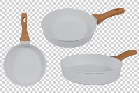 White ceramic frying pans with light brown handles Stock Illustration