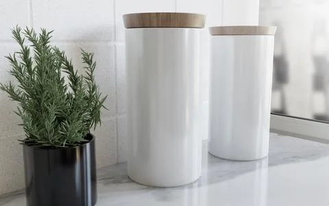 White ceramic kitchen jars Stock Photos