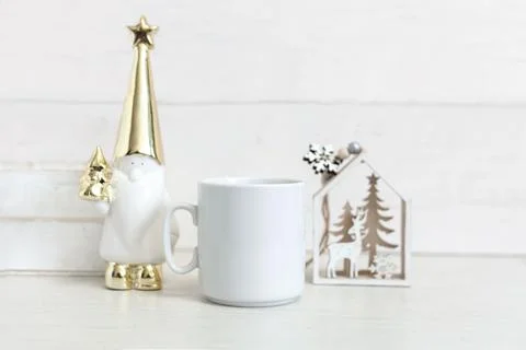 White ceramic mug on a light background Fotos Stock