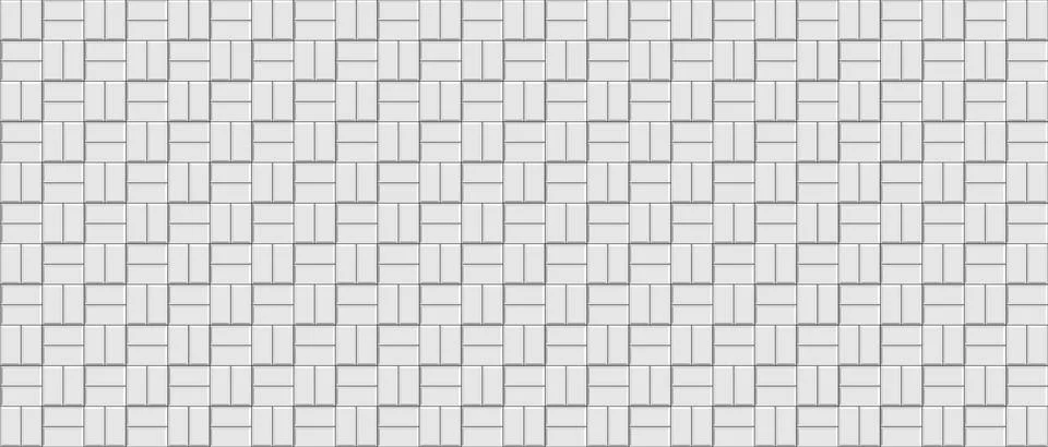 White ceramic pattern texture. Tile wall background. Retro rectangle brickwall.  Illustrazione stock