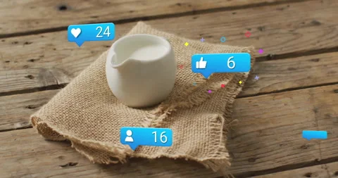 White ceramic pitcher pausing then cycling icons to visualize engagement counts Stock Footage 309680841