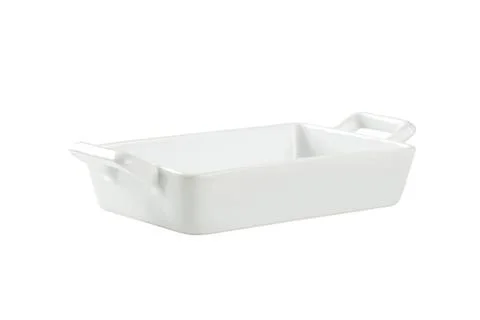 White ceramic rectangular baking dish with handles Stock Photos
