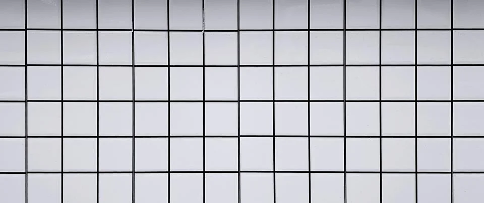 White ceramic square grid tile texture background with black grout line for.. Stock Photos