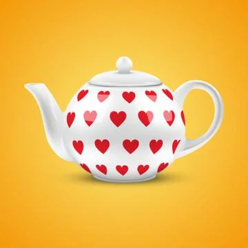White ceramic teapot with hearts pattern. Vector illustration. Stock Illustration