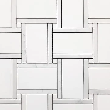 White ceramic tile with geometric pattern for wall and floor decoration. Conc Stock Photos