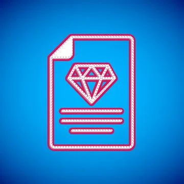 White Certificate of the diamond icon isolated on blue background. Vector Stock Illustration
