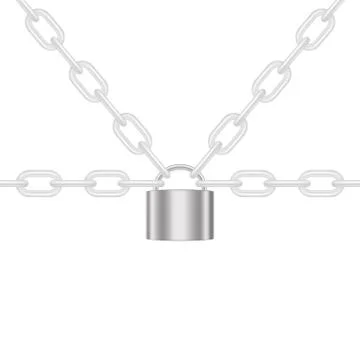 White chains locked by padlock in silver design Stock Illustration