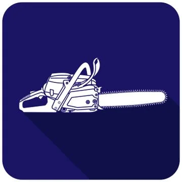 White chainsaw icon on a blue background Stock Illustration