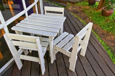 White chair and table Stock Photos