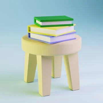 White chair or stool with a stack of books, 3d illustration Stock Illustration
