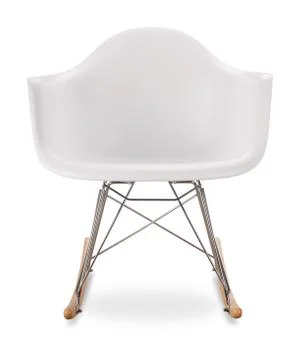 White chair, rocking chair, white plastic, anatomical shape. Chair isolated.. Stock Photos