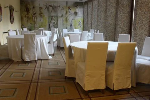 White chairs and table Stock Photos
