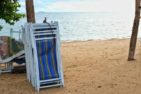 White chairs on the beach Stock Photos