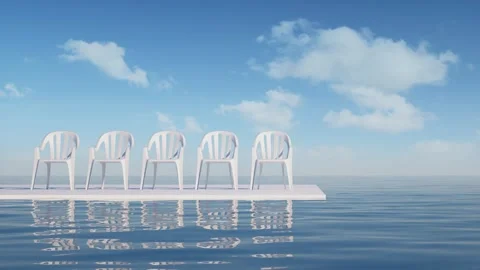 White chairs in a row on platform over the water. 動画素材 289610935