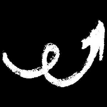 White chalk arrow with a curl on a black background, childrens doodle style. Stock Illustration