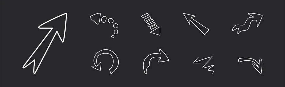White Chalk Arrows Design Elements on Black Background Vector Set Stockillustratie