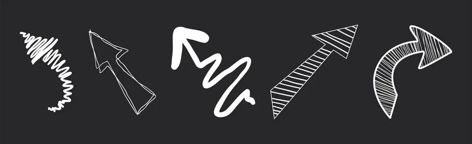 White Chalk Arrows Design Elements on Black Background Vector Set Stockillustratie