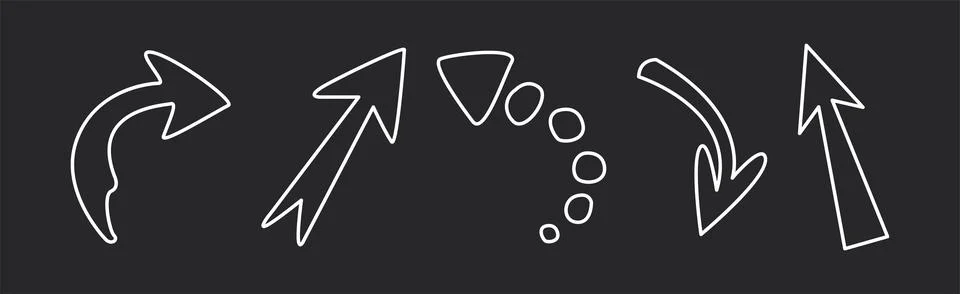 White Chalk Arrows Design Elements on Black Background Vector Set Stockillustratie