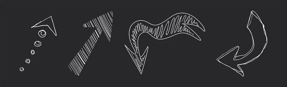 White Chalk Arrows Design Elements on Black Background Vector Set Illustrazione stock