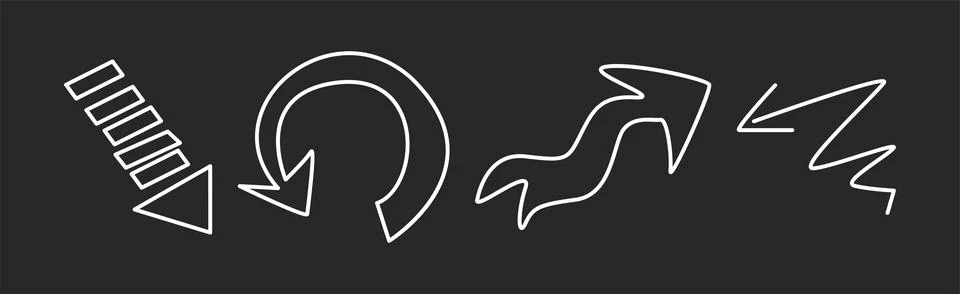White Chalk Arrows Design Elements on Black Background Vector Set Illustrazione stock