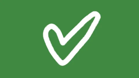 White chalk check mark symbol drawn isolated on green screen chalkboard texture Video stock 335699524