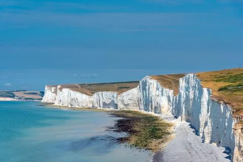 The white chalk cliffs in England Stock Photos