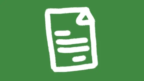 White chalk document page outline icon drawn isolated on green screen chalkboard Stock Footage 335900516