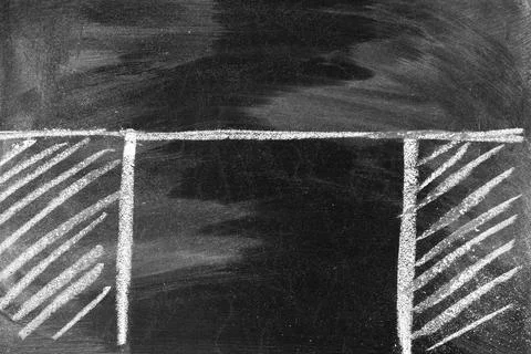 White chalk drawing of string between two objects Stock Photos