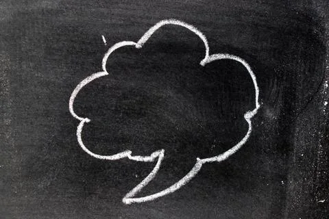 White chalk hand drawing in cloud bubble speech shape with blank space on bla Stock Photos