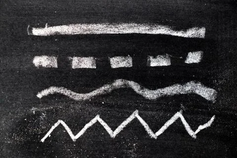 White chalk hand drawing in set of line shape on blackboard background Stock Photos
