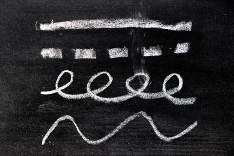White chalk hand drawing in set of line shape on blackboard background Stock Photos