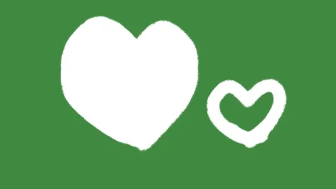 White chalk hearts drawn isolated on green screen chalkboard texture background Stock Footage 335699550