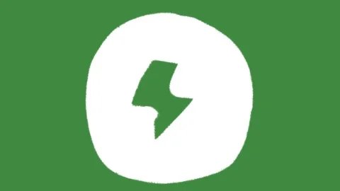 White chalk lightning bolt circle icon drawn isolated on green screen chalkboard Stock Footage 335900500