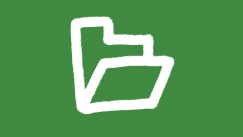 White chalk open folder outline icon drawn isolated on green screen chalkboard Stock Footage 335900518