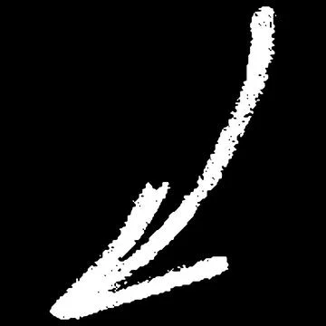 White chalk or crayon sketch curve arrow on black background, scribble pointer 스톡 일러스트