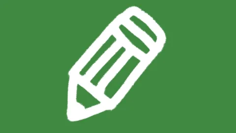 White chalk pencil icon drawn isolated on green screen chalkboard background Stock Footage 335634331