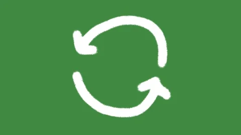 White chalk recycling loop arrows icon isolated on green chalkboard background Stock Footage 335550603