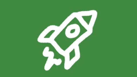 White chalk rocket ship icon drawn isolated on green screen chalkboard Stock Footage 335634335