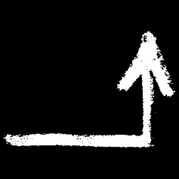White chalk sketch corner arrow on black background, vector pointer mark, right Illustrazione stock