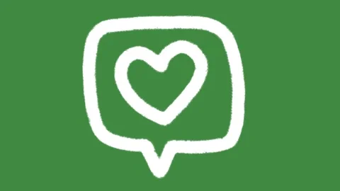 White chalk speech bubble with heart outline icon drawn isolated on green screen Stock Footage 335900513