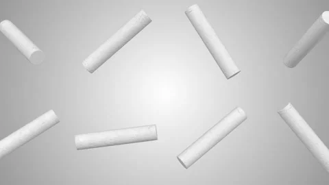 White Chalks Falling on a Grey Background. 3D Chalks Animation. 4K Stock Footage 300266774