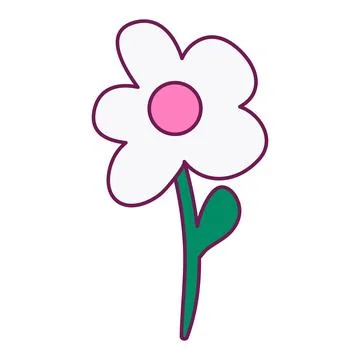 White Chamomile Flower On Thin Stem Icon Stock Illustration