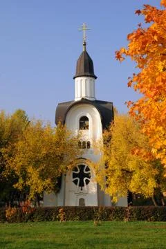 White chapel in the fall Stock Photos