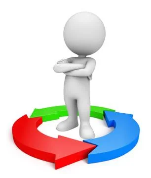 White character with circular graph Stock Illustration