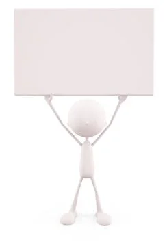 White character with signboard Stock Illustration
