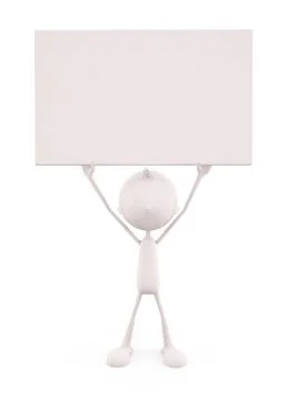 White character with signboard Illustrazione stock