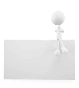 White character with signboard Illustrazione stock