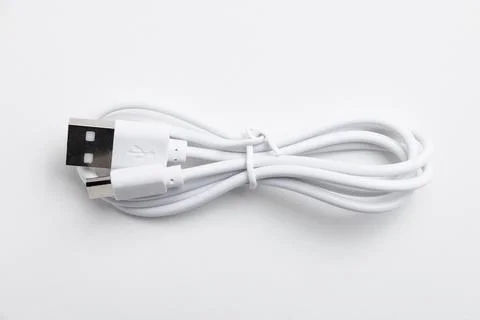 White charging and data sync cable USB-C to USB Stock Photos