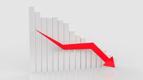 The white chart and red arrow down for Business concept 3d rendering. Stock Illustration