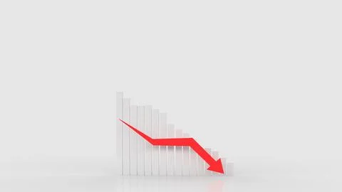 The white chart and red arrow down for Business concept 3d rendering. Stock Photos